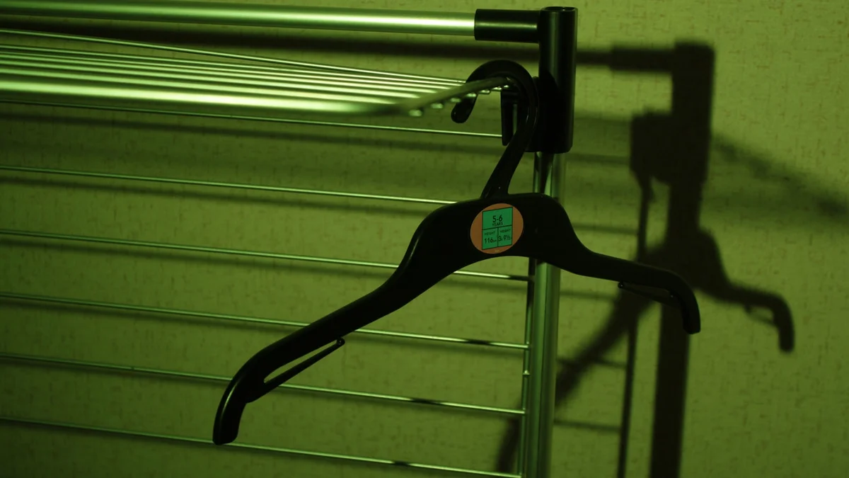 A pair of scissors hanging on a metal rack Ilustração editorial secção 2 sobre melhor ferro de passar roupa no cabide