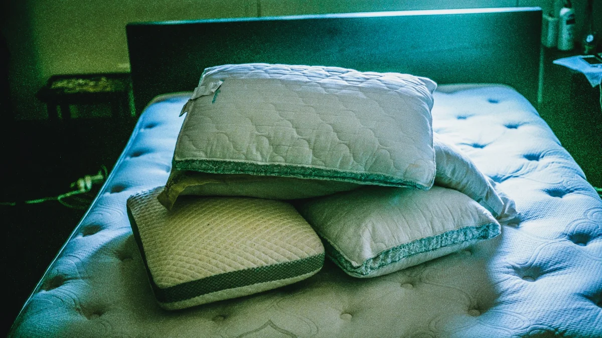 a pile of pillows sitting on top of a bed Ilustração editorial secção 2 sobre melhor travesseiro no formato paisagem 16