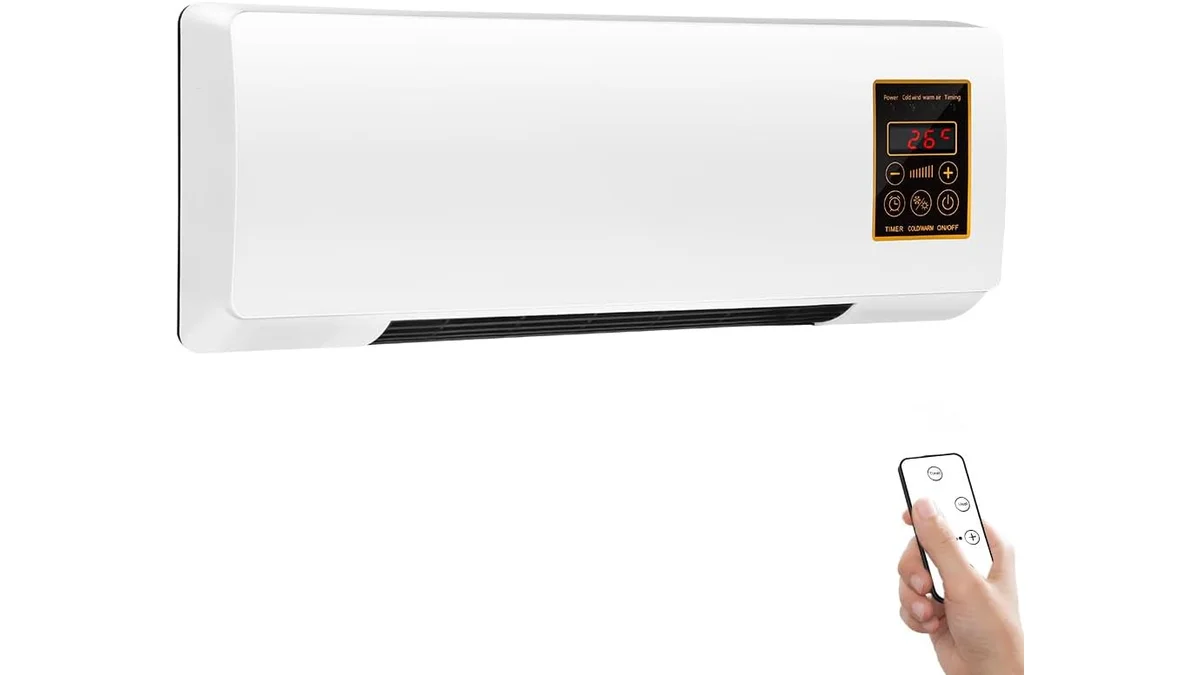 Fotografia do aquecedor de parede 220 V com suporte incluso, em 16:9 para comparação.