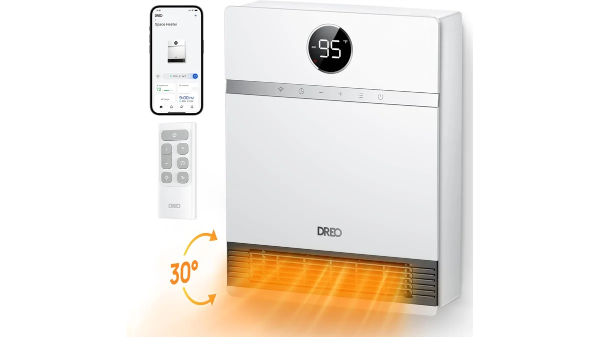 Fotografia do artigo Dreo Aquecedor elétrico inteligente de parede, aquecedores de cerâmica em 16:9 para comparação