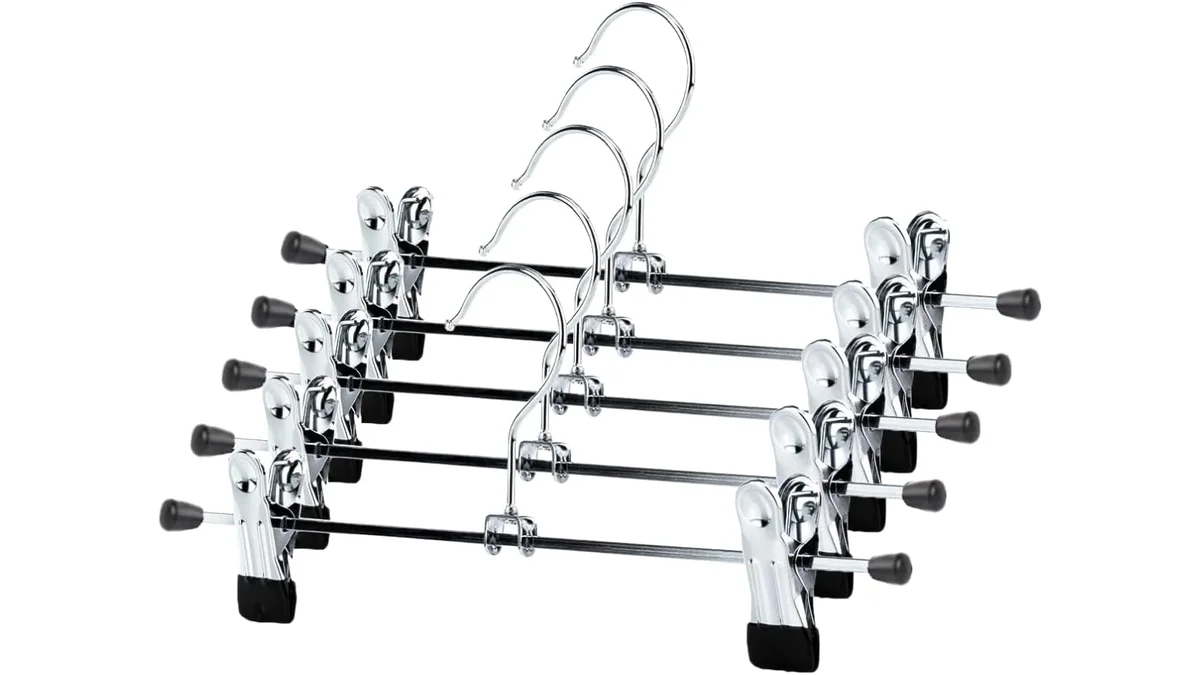 Fotografia do artigo Kit 10 Cabides Presilha Metal Cromado Premium Saia Calça Bermuda Vestido em 16:9 para comparação