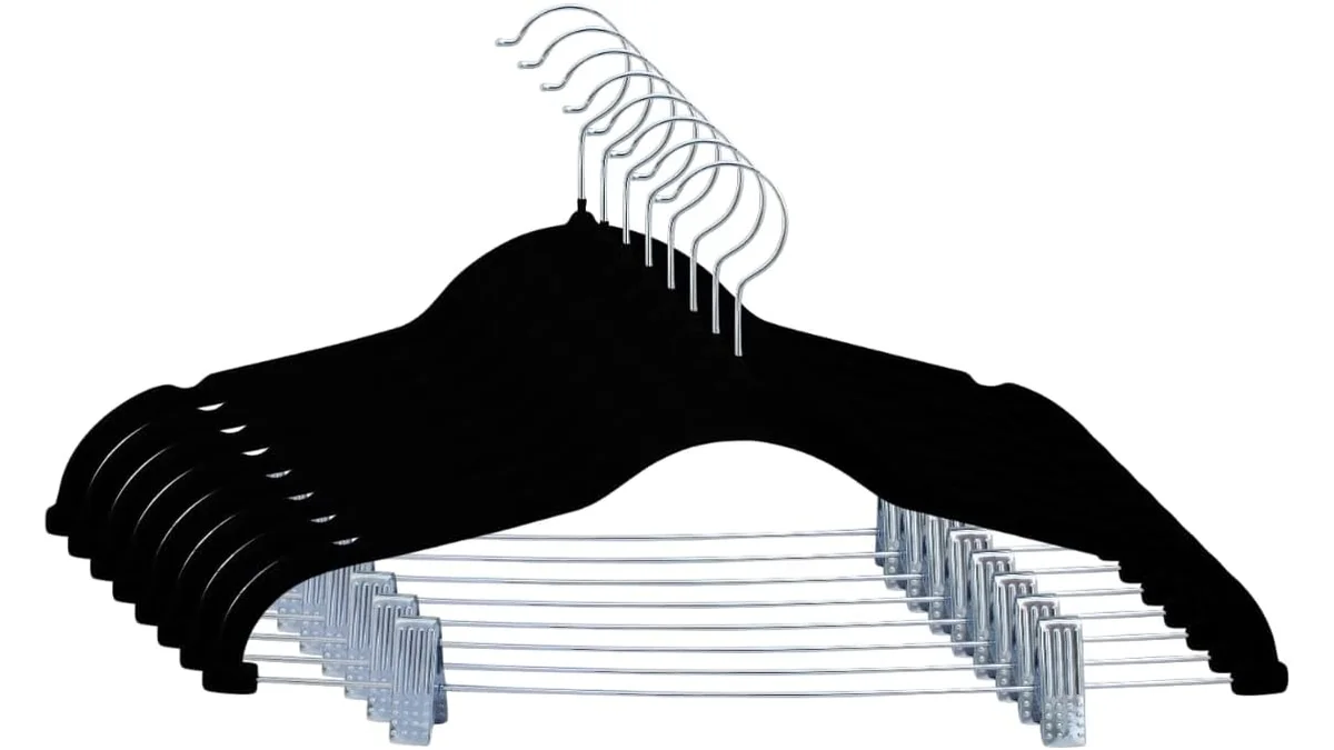 Fotografia do artigo Kit 10 Cabides Veludo Presilha Preto Adulto Grande Reforçado Premium em 16:9 para comparação