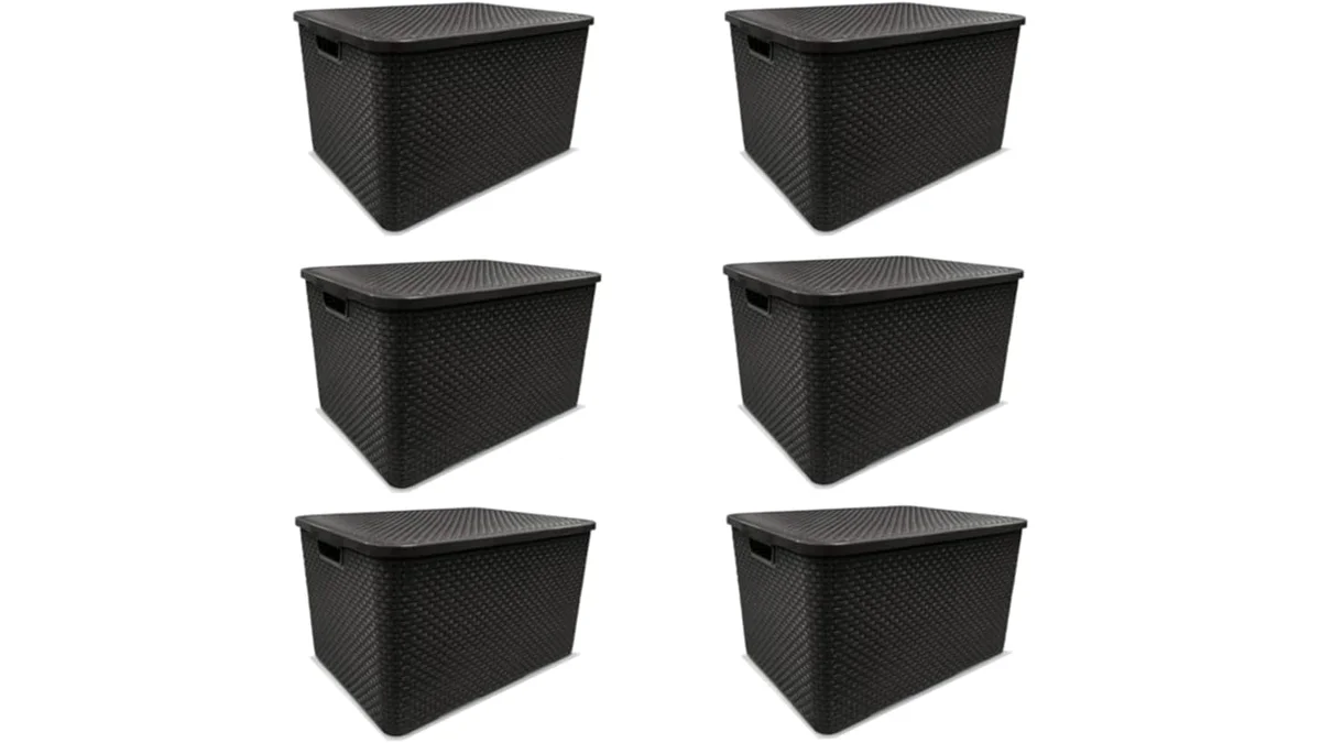 Fotografia do artigo KIT C/ 6 CAIXAS ORGANIZADORAS RATTAN 7L C/TAMPA PRETA MULTIUSO DECORATIVA em formato paisagem para comparação