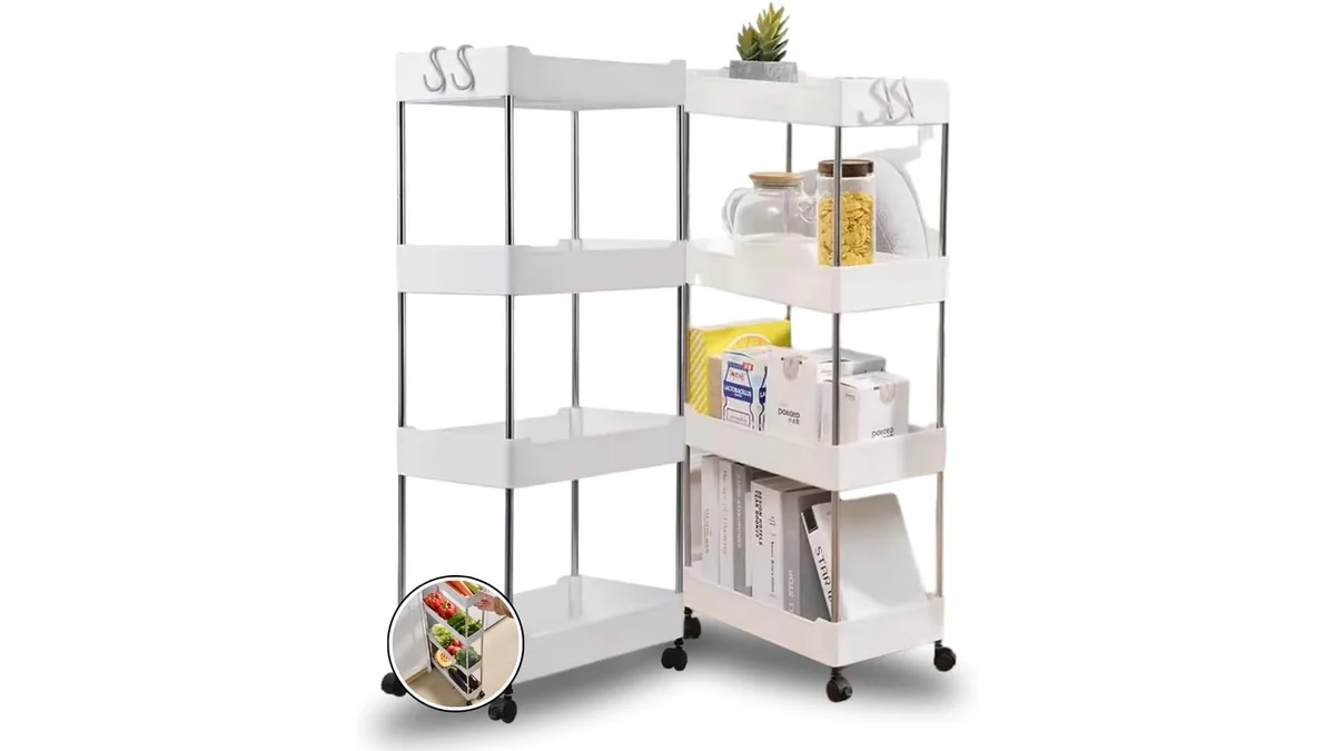 Fotografia do artigo Carrinho Organizador Multiuso Slim com 4 Prateleiras e Rodinhas - Plástico Resistente - Para Cozinha, Banheiro, Salão, Escritório ou Manicure em formato paisagem para comparação
