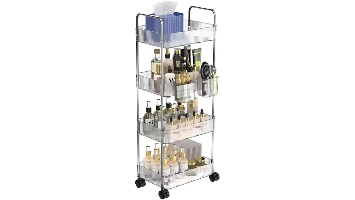 Fotografia do artigo Prateleira Carrinho Organizador Multiuso de Acrílico 4 Andares Com Rodas em formato paisagem para comparação