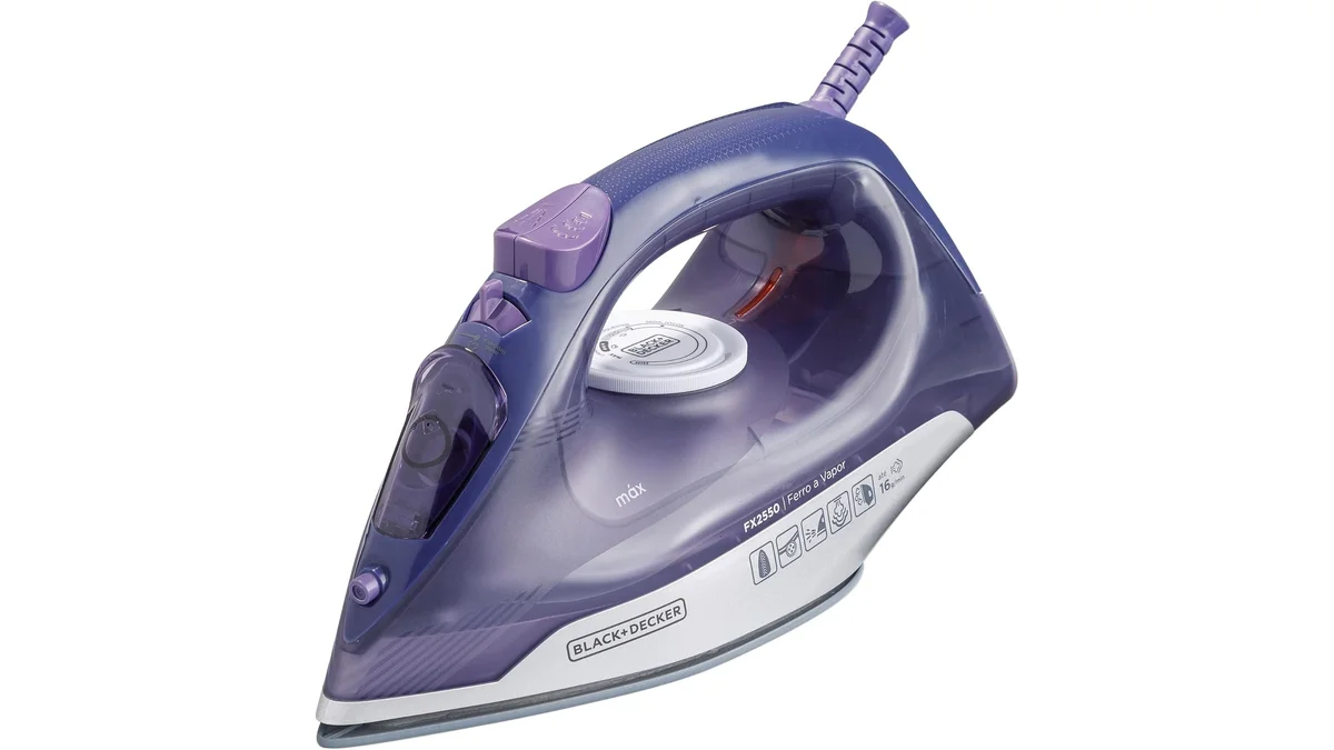 Fotografia do artigo BLACK+DECKER Ferro de Passar Roupa à Seco ou à Vapor, Com Base Ceramic Gliss, Potência de 1200W, Modelo FX2550, 110V em formato paisagem para comparação