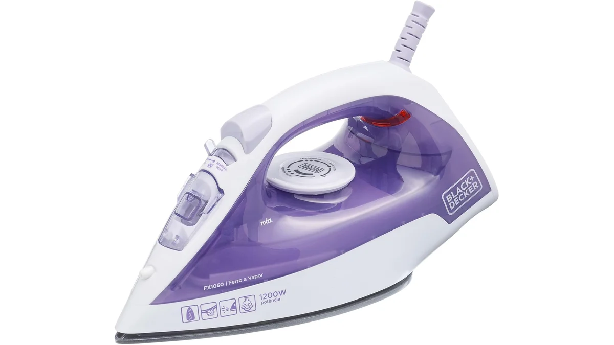 Fotografia do artigo Ferro de Passar Roupa a Vapor Black + Decker Antiaderente 1200W 127V Roxo - FX1050-BR em formato paisagem para comparação