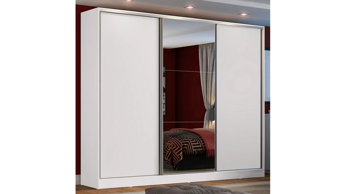 Fotografia do guarda-roupa casal Madesa Zurique, três portas de correr, em 16:9 para comparação.