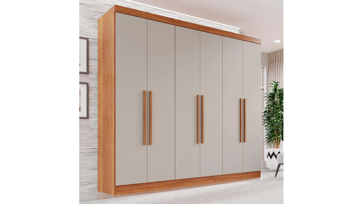 Fotografia do artigo Guarda-roupa Casal 6 Portas 2 Gavetas França Cinamomo/Off-White em 16:9 para comparação