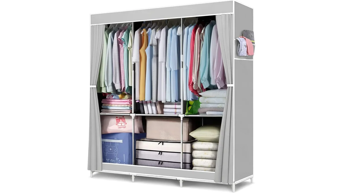 Fotografia do artigo Guarda-roupa Portátil Dobrável Armazenagem do Organizadores Guarda Roupa Modulado Solteiro Multiuso (CINZA SILVER) em formato paisagem para comparação