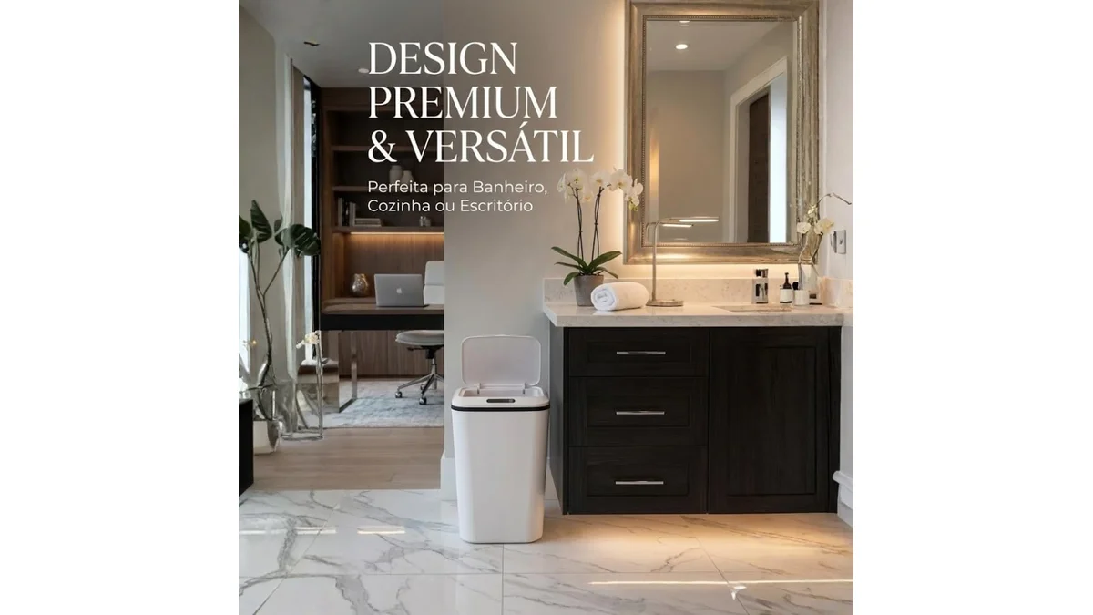 Fotografia do artigo Kirk Lixeira Automática Inteligente com Sensor de Aproximação 16L | em 16:9 para comparação