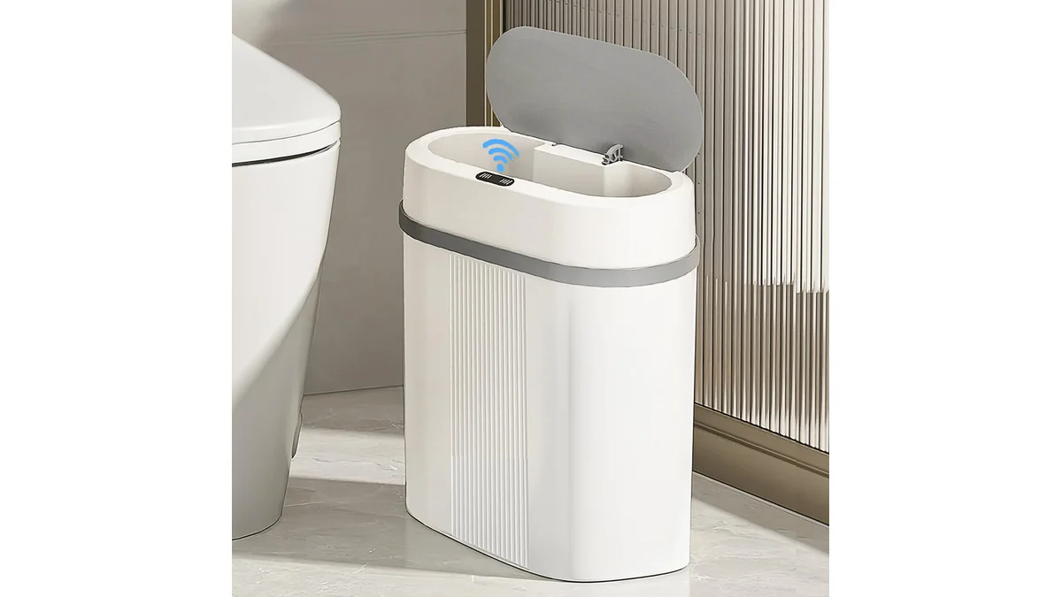 Fotografia da lixeira automática de 12 L com sensor, em 16:9 para comparação.
