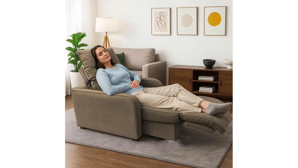 Fotografia do poltrona Poltrona Graça Cadeira Papai Mamãe Idoso Reclinável Capuccino em formato paisagem 16 por 9 para comparação. 9 para