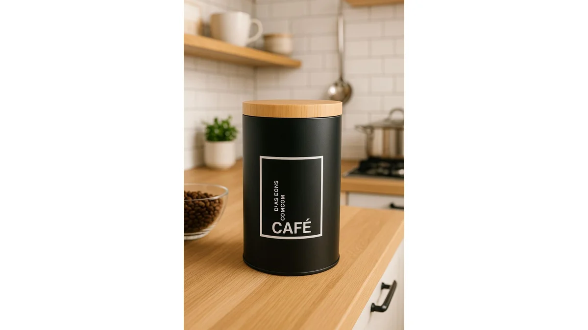 Fotografia do artigo Pote Café Lata Alumínio Tampa Imita Madeira Porta ... Ver na Amazon em formato paisagem para comparação