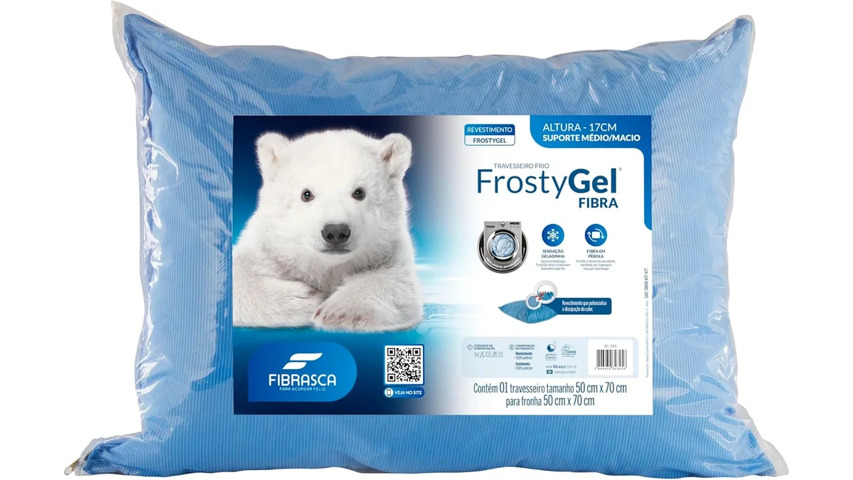 Fotografia do artigo Travesseiro Frostygel Fibrasca Toque Gelado Lavável 50x70cm Cor Azul em 16:9 para comparação