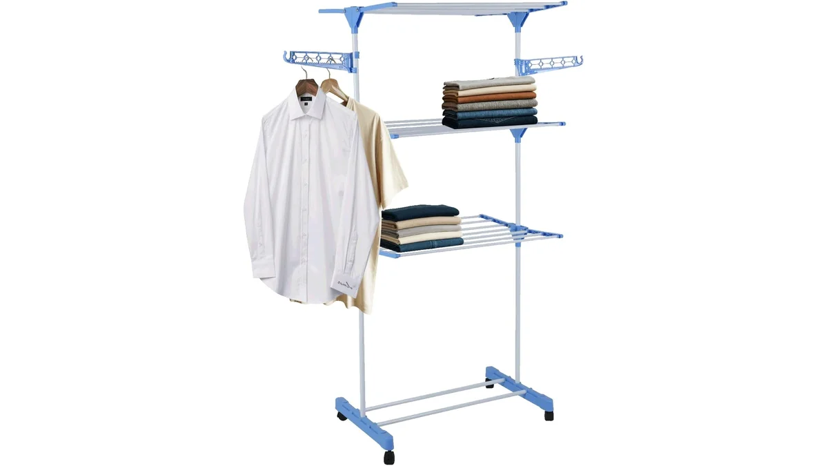 Fotografia do artigo Super Varal de Chão Grande 3 Andares Regulável Dobrável Com Rodas em 16:9 para comparação