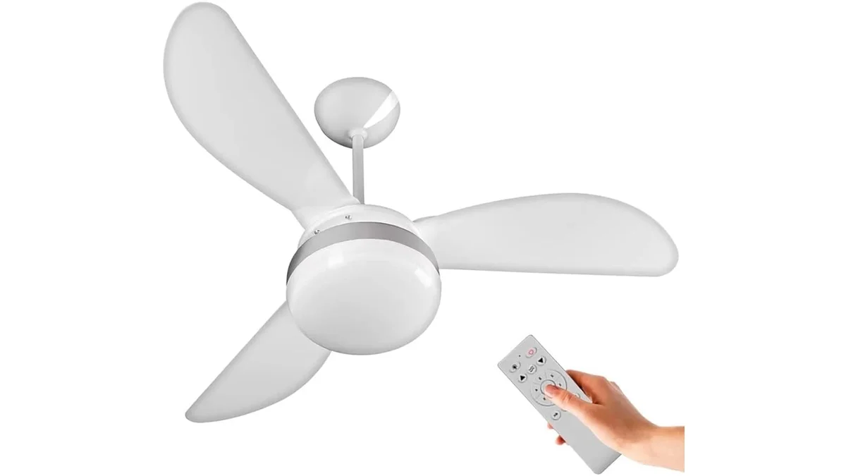 Fotografia do artigo Ventilador de Teto Ventisol Fênix Branco Silver Inverter Controle Remoto, 6 Velocidades Bivolt em formato paisagem 16 por 9 para comparação