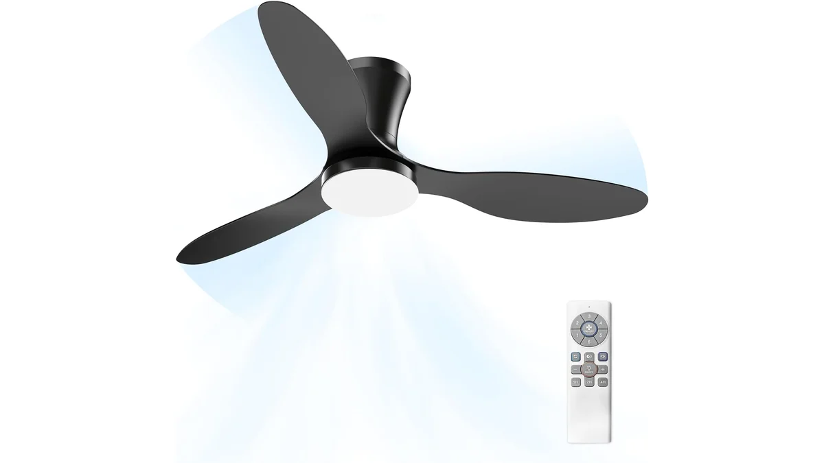 Fotografia do artigo Ventilador de Teto com Controle Remoto Silencioso 6 Velocidades Função Reversa LED 21W Ajustável com Memória Moderno 220V/110V, Preto em formato paisagem 16 por 9 para comparação