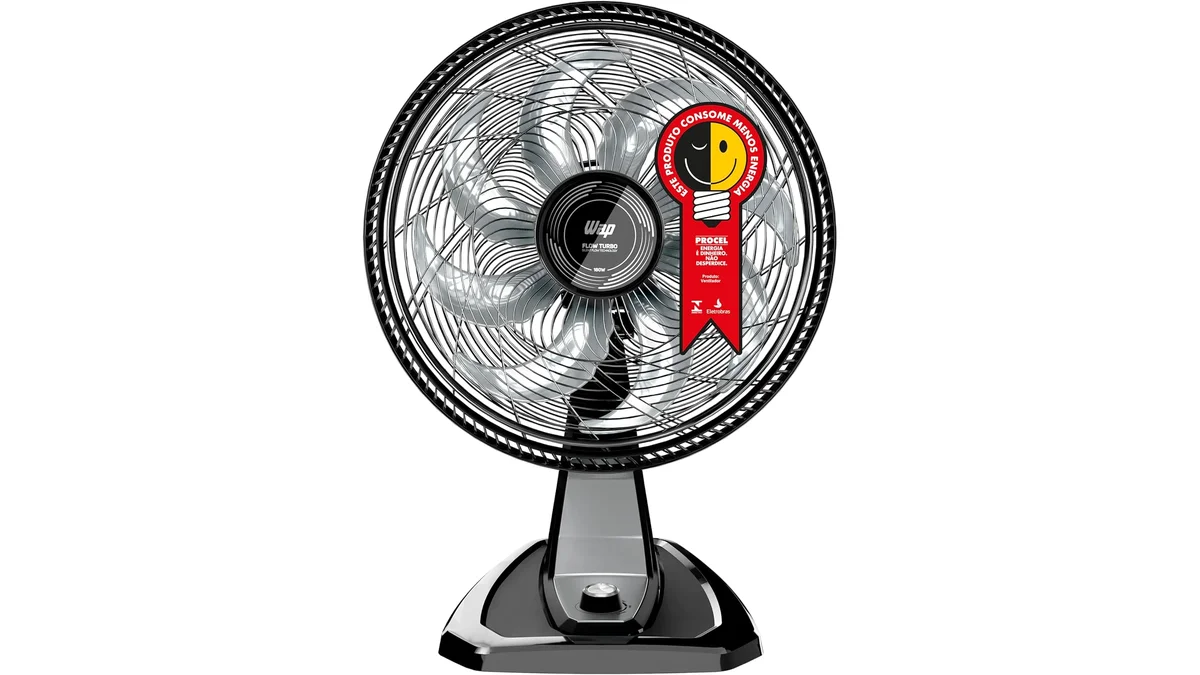 Fotografia do artigo WAP Ventilador de Mesa e Parede 50cm FLOW TURBO, Tecnologia Silenciosa e Econômica, 8 Pás e 3 Velocidades, 180W 127V em formato paisagem 16 por 9 para comparação