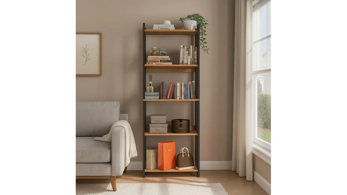 Fotografia do artigo JE HOME Estante Industrial de Madeira MDP com 5 Prateleiras em 16:9 para comparação