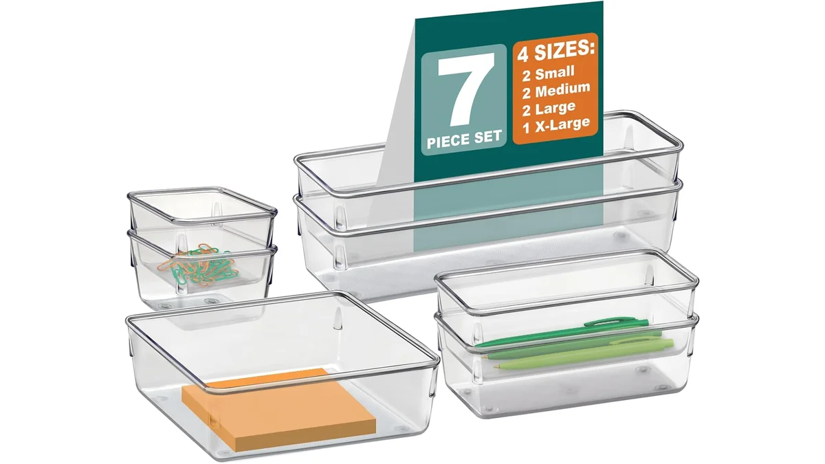 Fotografia do artigo Acrimet Organizador Modular para Gavetas, Bancadas e Armários, Plástico Transparente, Kit com 7 Potes Sortidos, 975.0 em formato paisagem para comparação
