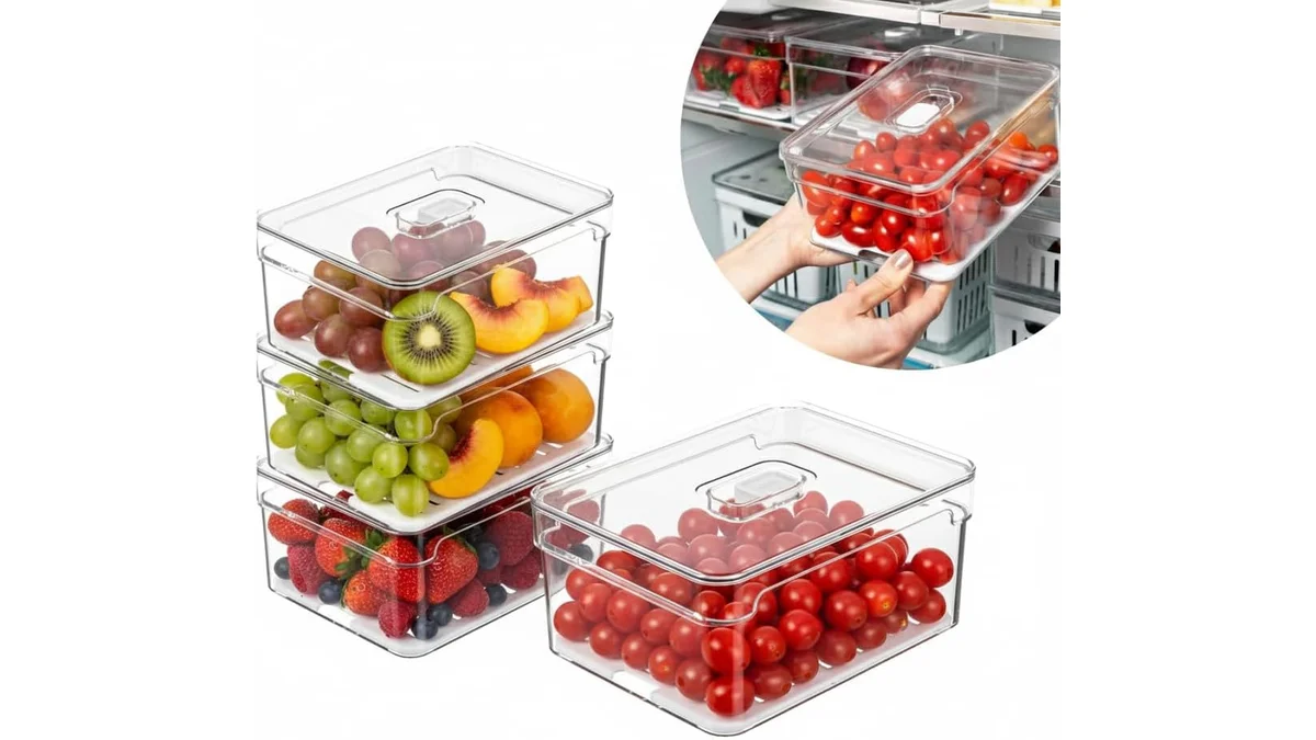 Fotografia do artigo Kit 4 Organizadores Geladeira Armário Cozinha 2,2 Litros Alimentos Vegetais Caixa Plástica para Legumes, Saladas, Frutas em formato paisagem para comparação