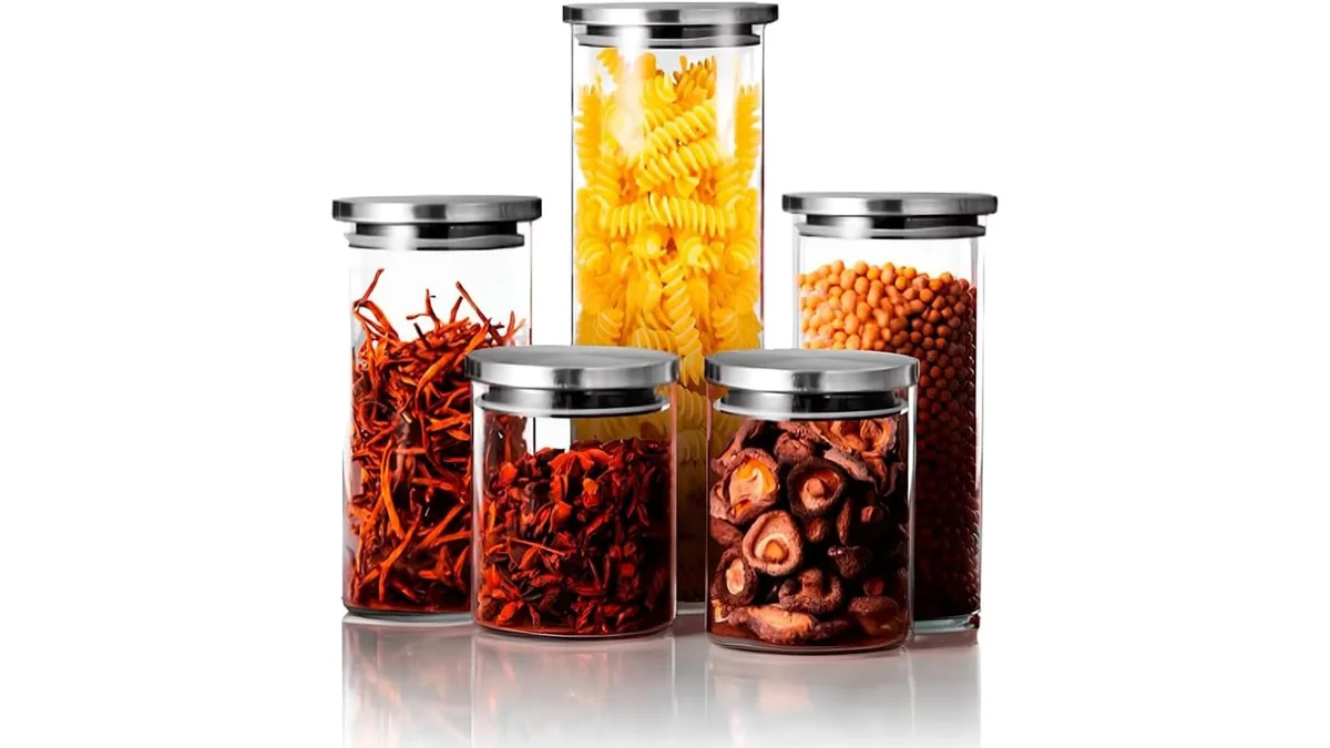 Fotografia do artigo Kit 5 Potes Herméticos Redondo de Vidro Borossilicato com Tampa de Aço Inox Premium em formato paisagem para comparação