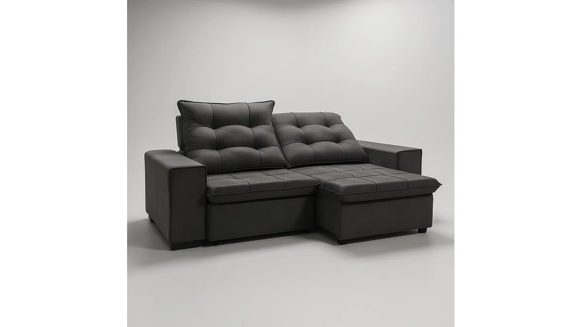 Fotografia do sofa Sofá Conforto Plus, Prático e Versátil 2 Lugares Reclinável e Retrátil em formato paisagem 16 por 9 para comparação.