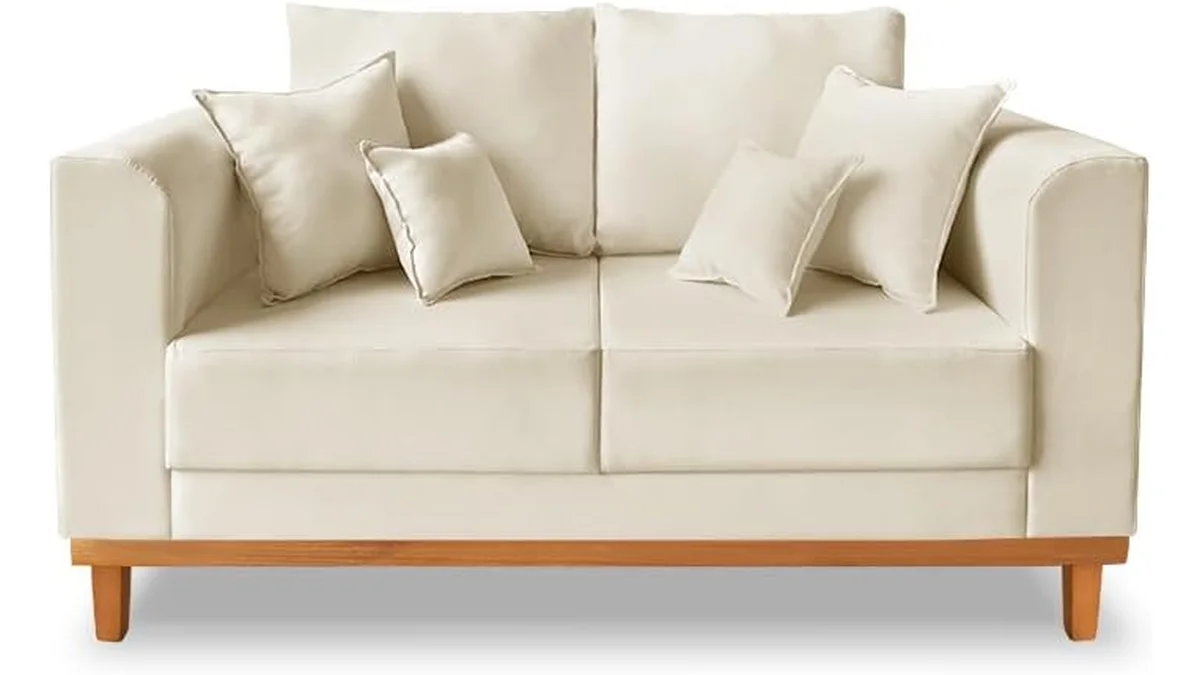 Fotografia do sofa Sofá Sala de Estar 02 Lugares Beny Linho Bege Madeira prima deccor em formato paisagem 16 por 9 para comparação. 9 para