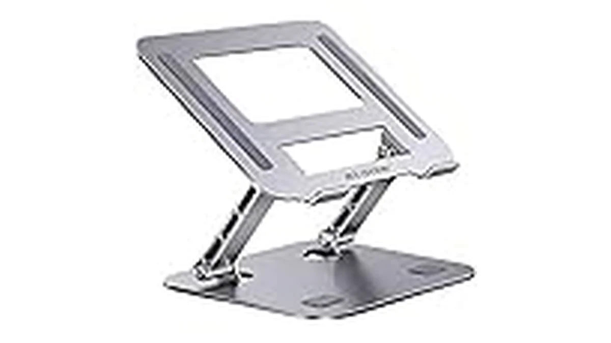 Fotografia do suporte de alumínio Suturun com vários ângulos, em 16:9 para comparação.