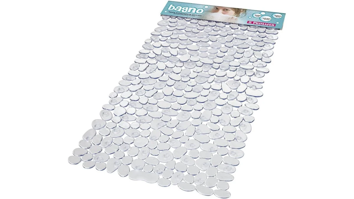 Fotografia do tapete Atlas com sistema antiderrapante e fixação por ventosas, em 16:9 para comparação.