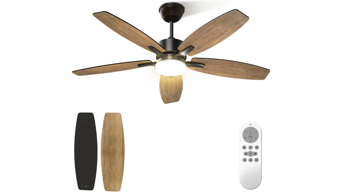 Fotografia do artigo Ventilador de Teto 106,7cm, Ventilador de Teto com Luz LED e Controle Remoto, Motor DC Reversível, 6 Velocidades, Bivolt 110-220V em formato paisagem 16 por 9 para comparação